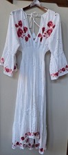 MISA Los Angeles Shadi Embroidered Deep Vneck Eyelet Midi Dress Womens Size XS