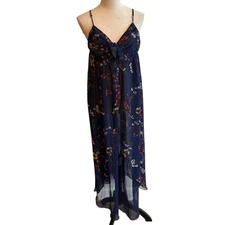 Victoria's Secret Blue Floral Vintage Gold Label Sheer Chiffon Intimates Dress L
