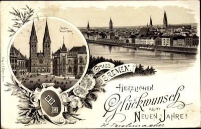 Litho Hansestadt Bremen, Totalansicht, Rathaus, Dom, Börse - 4423167