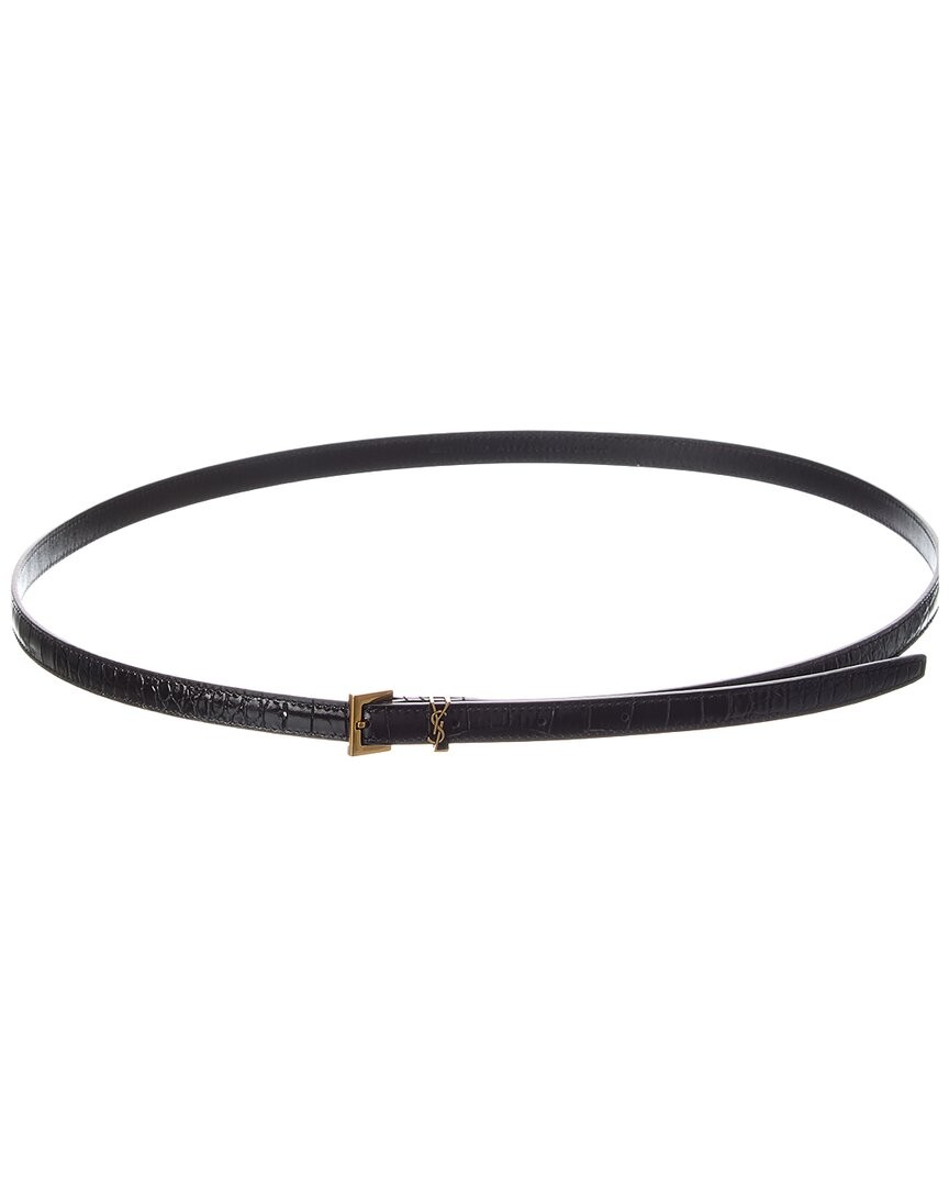 Saint Laurent Cassandre Thin Croc-Embossed Leather Belt Womens Black 90 78090₽