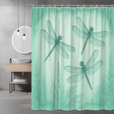 Dragonfly Design Shower Curtain - Elegant Green Floral Decor
