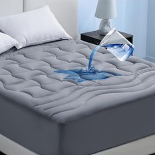 Quilted Fitted Waterproof Mattress Protector - Grey Queen