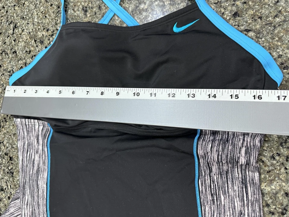 Traje de baño Nike Tankini Top para mujer XL negro azul con tiras traje de baño atlético Foto 3 de 4