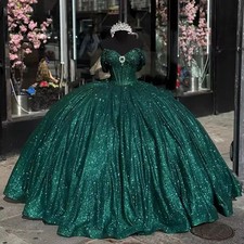 Green Ball Gown Quinceanera Dresses Vestidos De 15 Anos Off-Shoulder Glittering