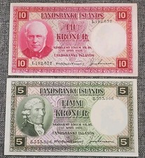 Iceland 10 & 5  kronur 1928 (1948)  P-32a & 33a  sign VF/XF Banknotes 