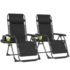 Outsunny Zero Gravity Chairs Set of 2 with Cup Holder, Headrest, Black