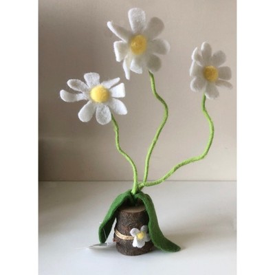 Filz Gänseblümchen Ornament 3 Gänseblümchen biegsame Stiele Holzsockel Flower Power Frühling Ostern