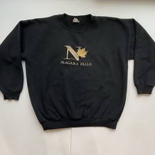 Vintage 90s Niagara Falls Sweatshirt Black Men's Large Cityscape Embroidered