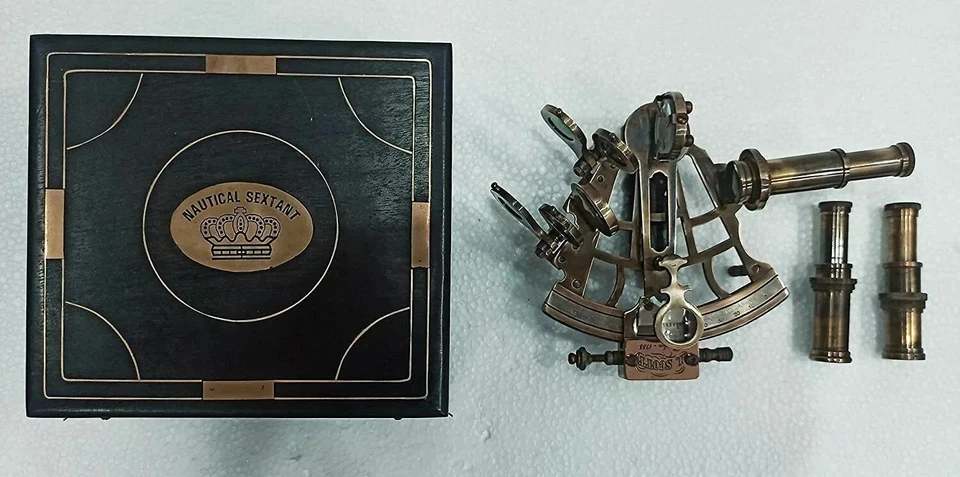 Latón náutico sextante antiguo J.SCOTT. Astrolabio Trabajo Marino Regalo Navidad Foto 3 de 4