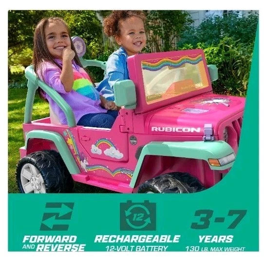 Ruedas eléctricas Jeep Wrangler Rainbow Unicorn paseo en 12V velocidad máxima 5MPH NUEVO Foto 2 de 4