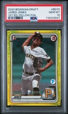 2020 BOWMAN DRAFT 1ST ED YELLOW FOIL #BD70 JARED JONES 63/75 PSA 10