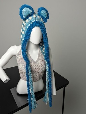 Crochet Hat With Ears Cute Boho Festival Hippie 