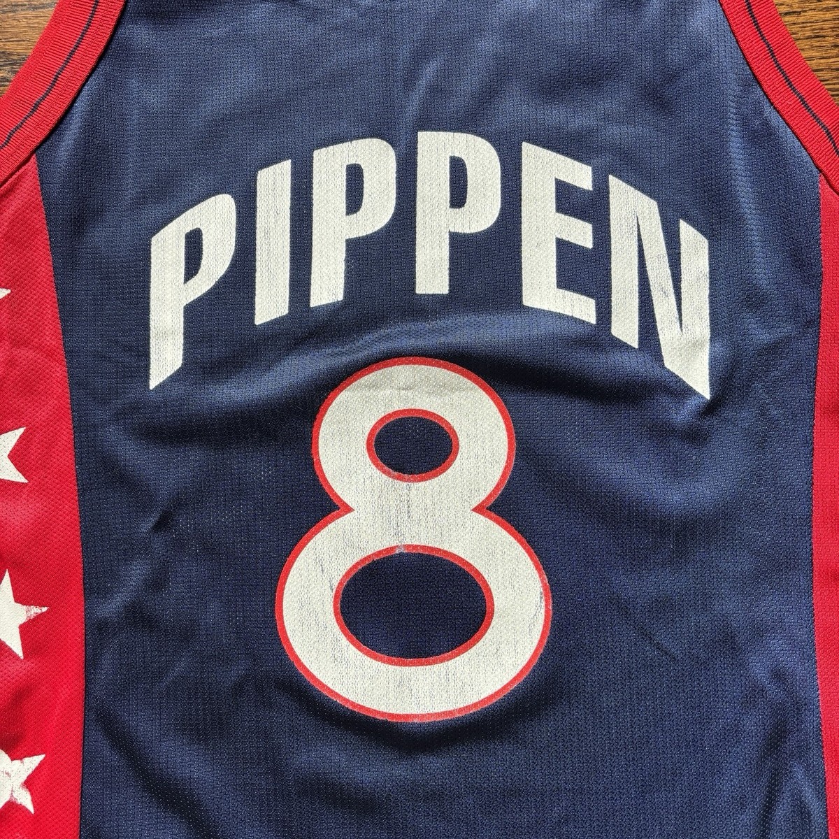 ウェア 90s NBA PIPPEN uniform made in USA Vtg 90s NBA Scottie Pippen Blue USA Jersey Dream Team NBA Bulls 40