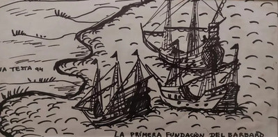 Ana Testa - Dibujo original en tinta - La fundacion del Barbaro (1994)