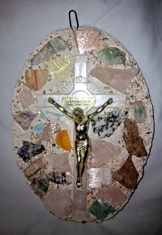 Grotto of the Redemption Folk Art Jesus Cross & Rock Wall Plaque West Bend IOWA