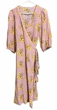 Madewell Linen-Blend Ruffle-Cuff Wrap Dress Dutch Dandelions Women’s Size Medium