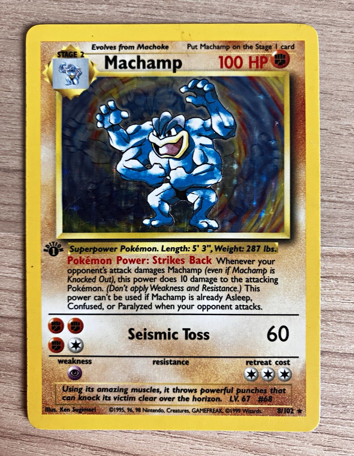 Machamp 8/102 Base Set Holo Unlimited Holo Rare Stage 2 100 HP English 1999
