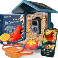 Bird Feeder with Camera Solar Powered 2K Live Alert AI Identify 2.4G 2.4G Blue