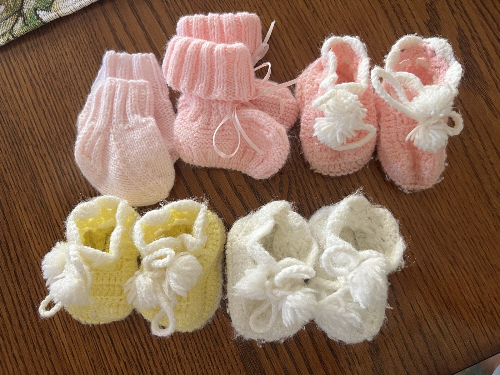 VTG Homemade Knit Baby Booties Set Of 5