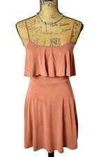 Forever 21 S Coral Mini Dress Knit Ruffle Overlay Slvlss A-Line Sundress NE