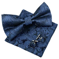 Men's Paisley Bow Tie Hanky Cufflinks Set for Wedding Party Formal Wear