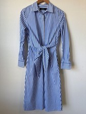 Ralph Lauren Shirt Dress Womens 6 Blue Striped Broadcloth Cotton Tie Waist Midi