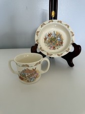 VTG ROYAL DOULTON BUNNYKINS DOUBLE HANDLED BABY CUP  FRUIT  VEG SCENE BOWL EUC
