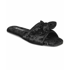 INC International Concepts Women's 9/10 LG Black Crushed Velvet Knot Slippers