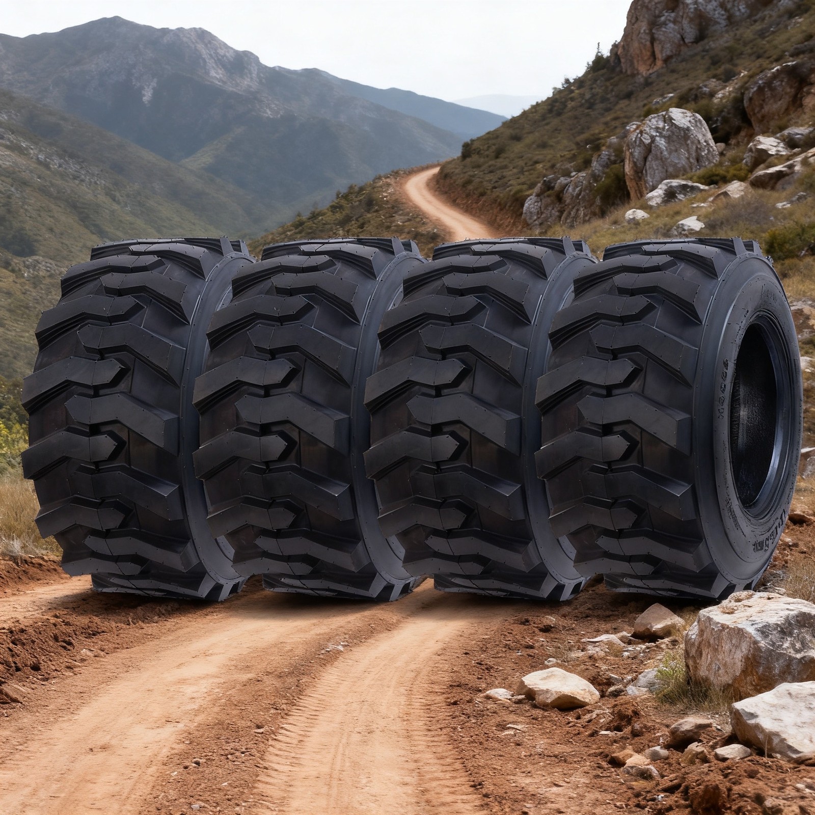 Set 4 Skid Steer Tires 12-16.5 12PR 12x16.5 SKS Industrial Loader Universal Fit