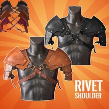 Medieval Vintage Pauldrons PU Leather Shoulder Armor Cosplay Costume Party L R