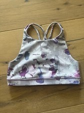 Zella Girl LiveIn Reversible Strappy Sports Bra WHITE PAINTERLY MARKS Size 10/12