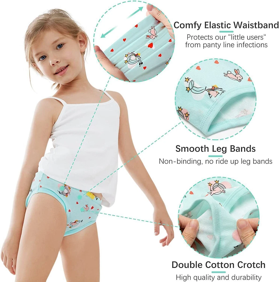 6 Pack Kids Briefs Panties Toddler Little Girls Cotton Underwear Breathable  Set