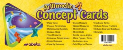 ABeka ARITHMETIC 4th Grade CONCEPT CARDS 4 Math Flashcards COMPLETE SET