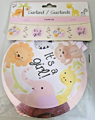 It's A Girl Zoo Animal Theme Garland/ Girl Baby Shower/ Pink