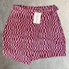 Missguided Satin Mini Skirt Womens Size 4 Pink Checkerboard High Rise Skirt NEW 