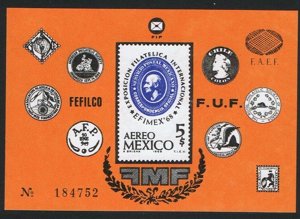 Mexico #C345 Mint NH 1968 Efimex National Stamp Exhibition Souvenir Sheet