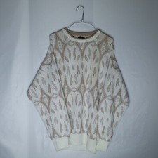 Kennington Knit Sweater Mens L Beige Italy Long Sleeve Crewneck Pullover Vintage