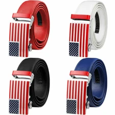 Falari USA Flag Men's Genuine Leather Dress Ratchet Belt 35mm Adjustable Size