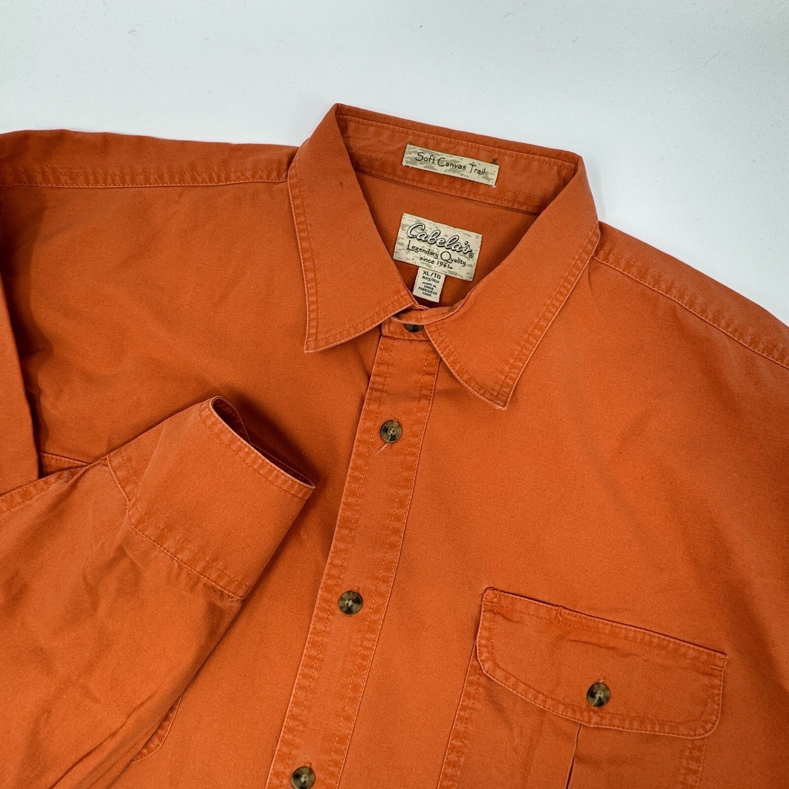 Cabelas Soft Canvas Trail Long Sleeve Button Up Shirt SZ XL Orange