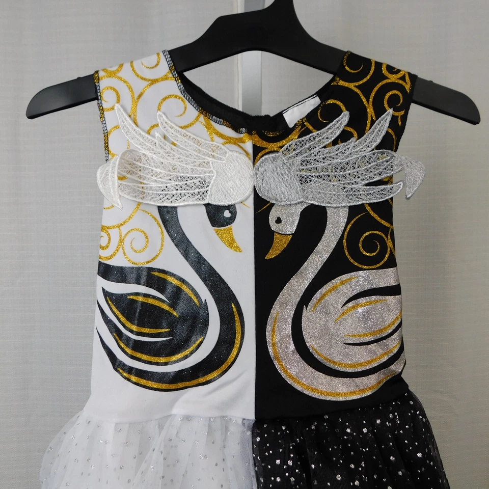 Vestido tutú y máscara de bailarina cisne negro para niños disfraz de Halloween - 4-7 pequeño #1391 Foto 3 de 4