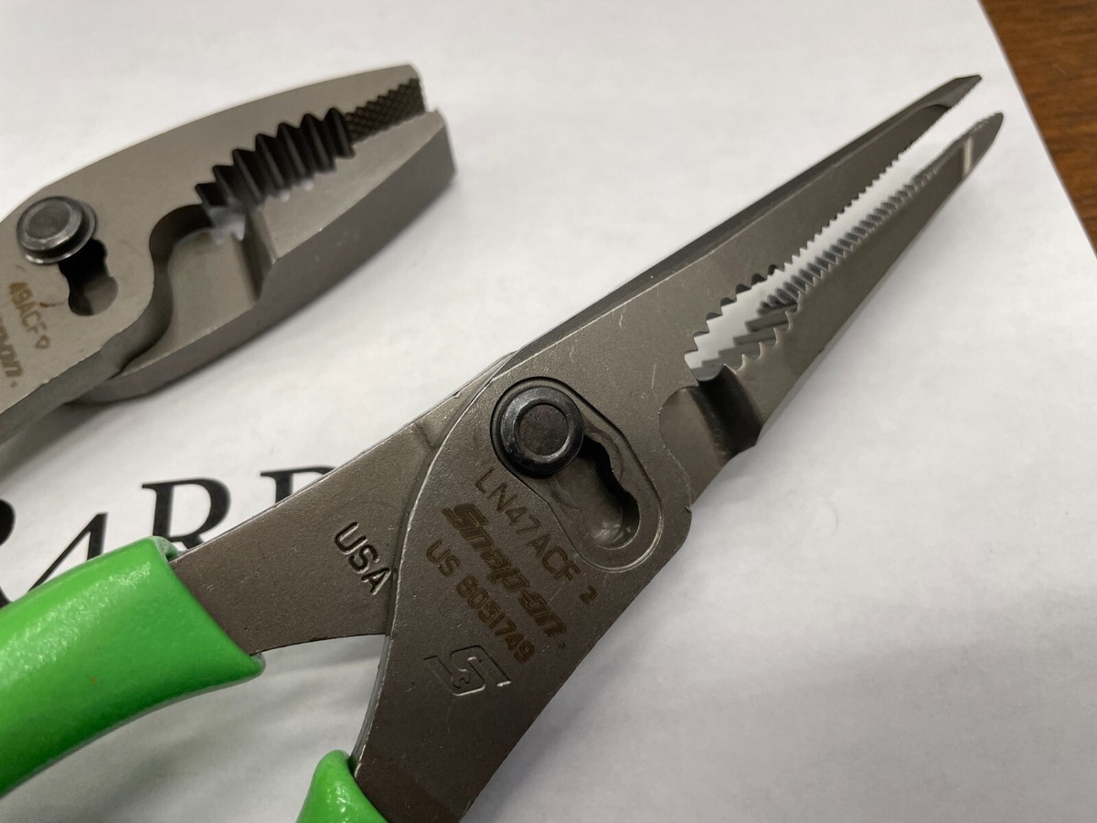 Snap-on 2pc Green Long Leverage Pliers Set – LN46ACFG & LN47ACFG – USA Made Slip Joint