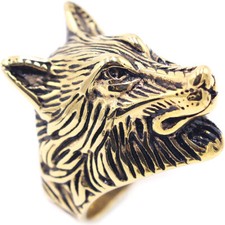 Vintage Nordic Viking Ice Wolf Ring Stainless Steel Men's Dog Head Biker Ring