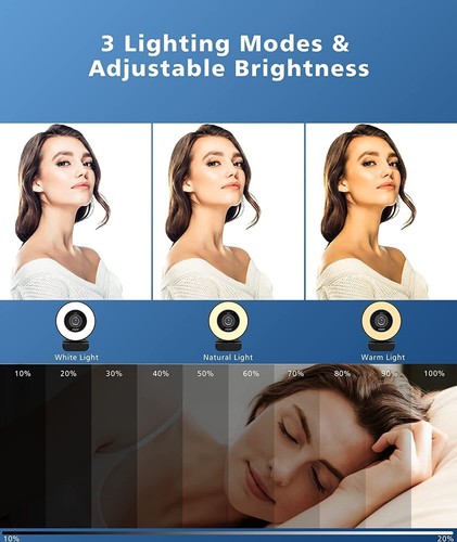 Spedal 966-4K Webcam with Ring Light Built-in Privacy Cover and Dual Microphone - Picture 2 of 7