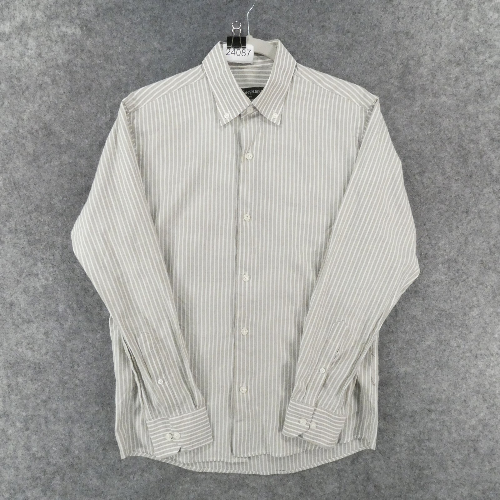Camicia Yves Saint Laurent da uomo manica lunga media bottoni beige a righe preppy