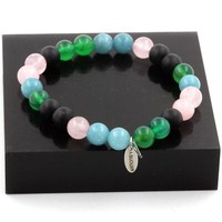 Steine Und MinéRaux. Armband Perlen Rosenquarz + Schwarz Onyx Matt + Aquamarin