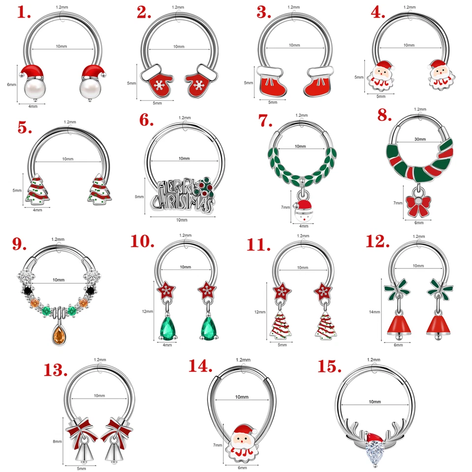 16g Stainless Steel Nose Ring Santa Claus Septum Ring Piercing Christmas Jewelry - Изображение 2 из 4