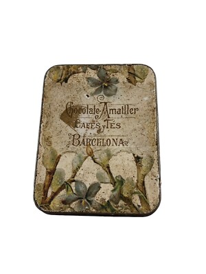 Chocolate-Amatller Cafés y Tés Barcelona Vintage Blech Dose Año 1880-1910
