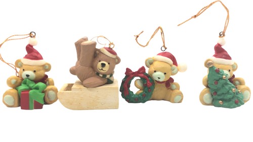 lot of 4 Teddy Bear mini ornaments Unbranded Handcrafted Collectible Boxed 2” - Picture 3 of 4