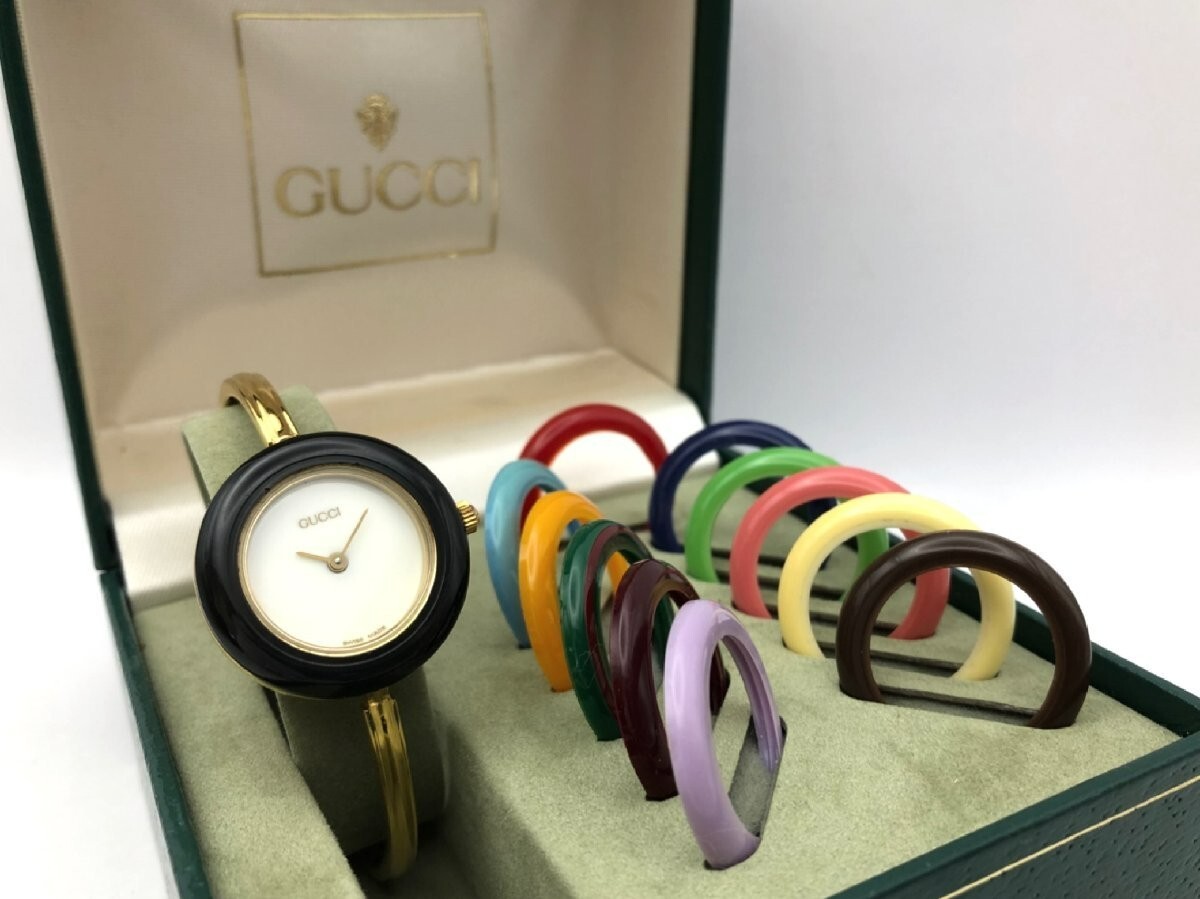 GUCCI Change Bezel 12 Colors Gold White Dial Wristwatch | eBay