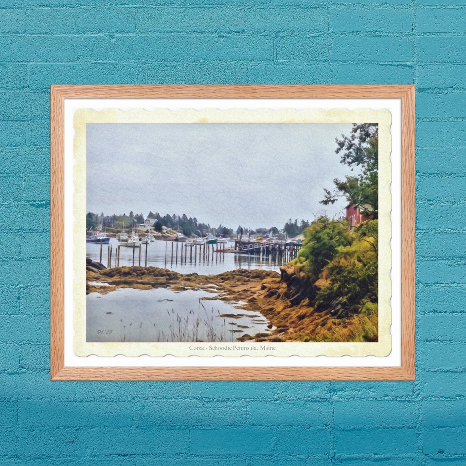 Framed Museum-Quality Pen & Ink Art Print of Corea, Maine - Schoodic Peninsula - Image 3 of 4